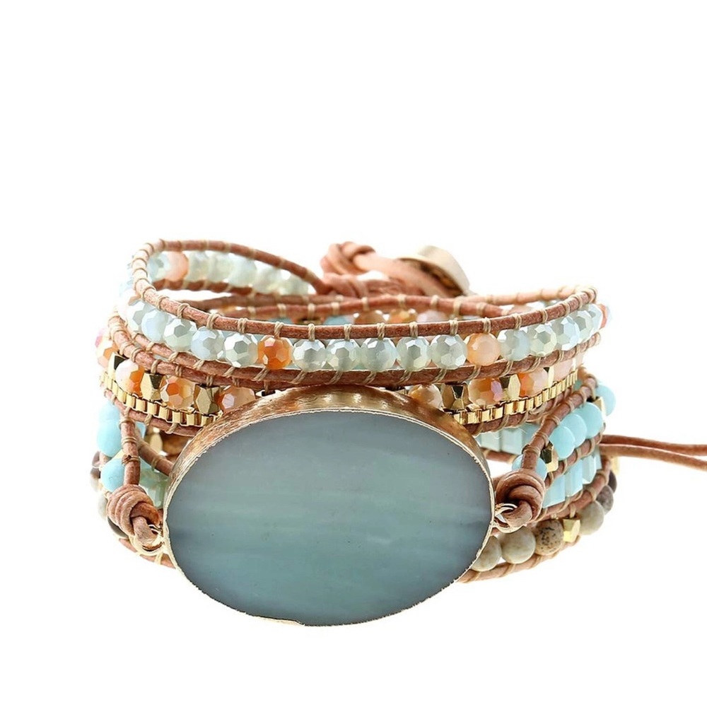 Plumiss Women Boho Handmade Natural Stone Crystal Leather Bead Wrap Bracelets
